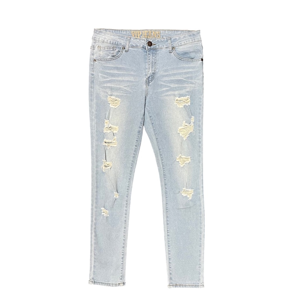 VIP light wash high rise distressed skinny jeans